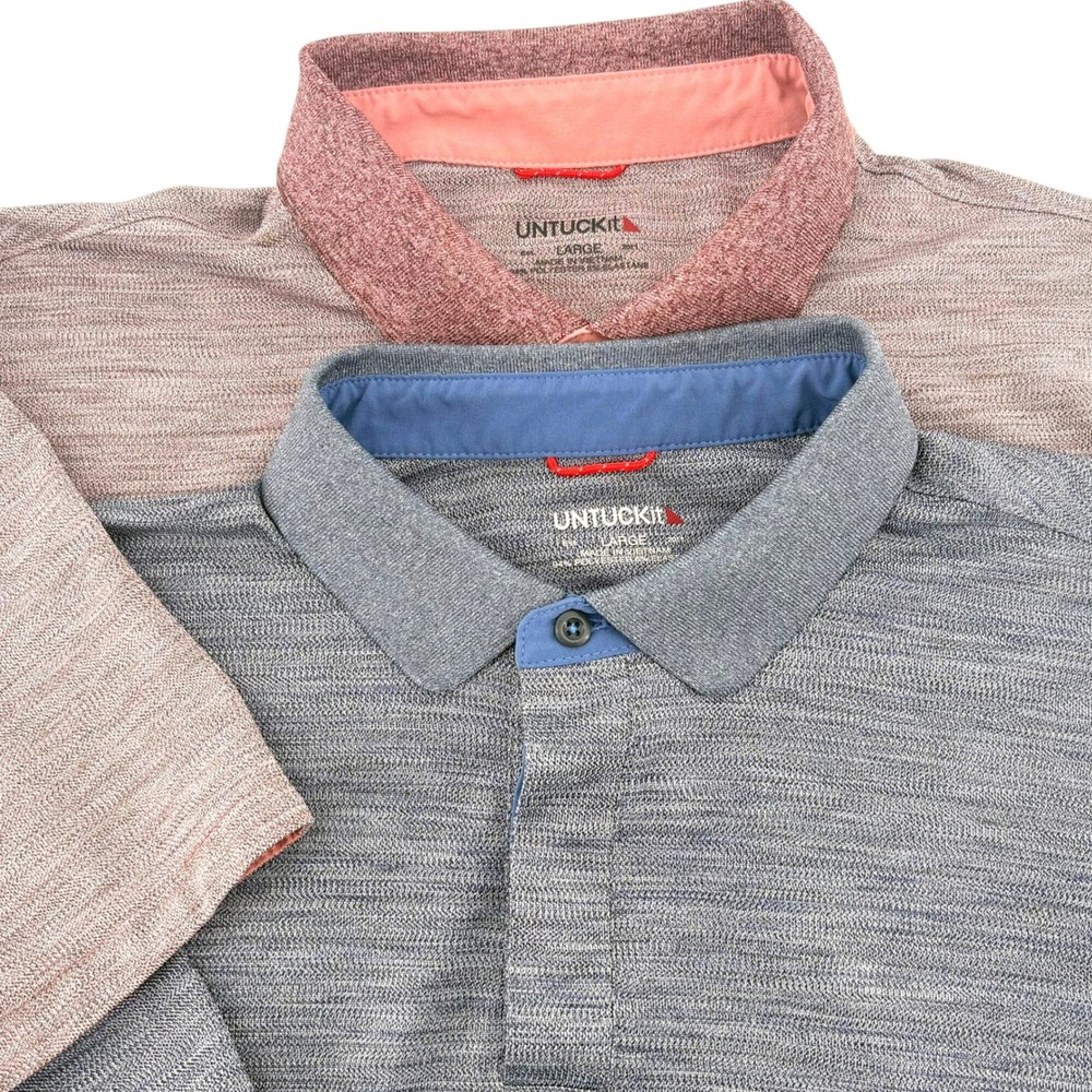 Untuckit Hannifer Polo Shirts Mens Large 2 Pack Blue Pink Heathered 40495